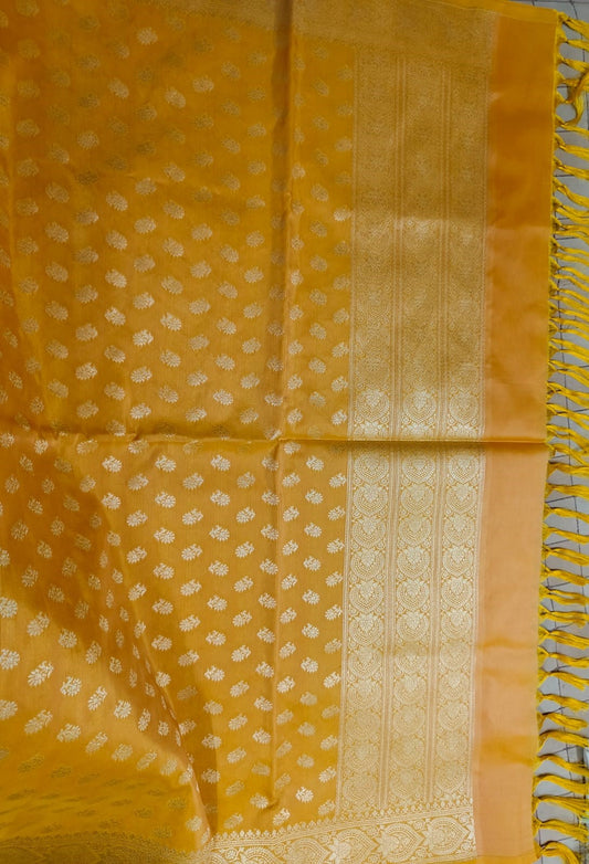 Handloom Banarasi Pure Silk Katan Yellow Dupatta